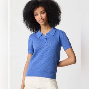 J. Crew Blue Cotton Open Knit Short Sleeve Polo